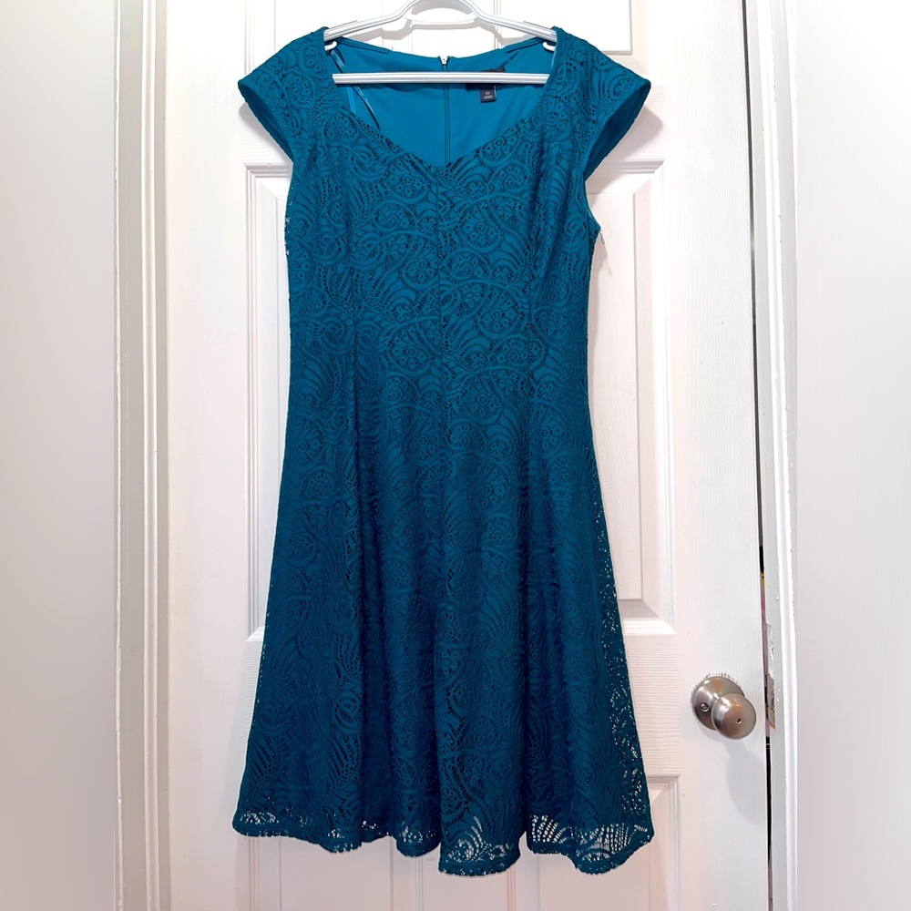 Liz Claiborne Teal Lace Scoop Neck Bridesmaid Dress